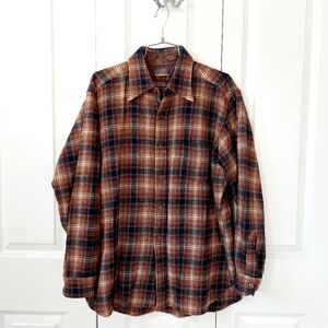 Pendleton Brown Wool Plaid Shirt size XL Vintage 1960 Lumberjack Northern Hiking